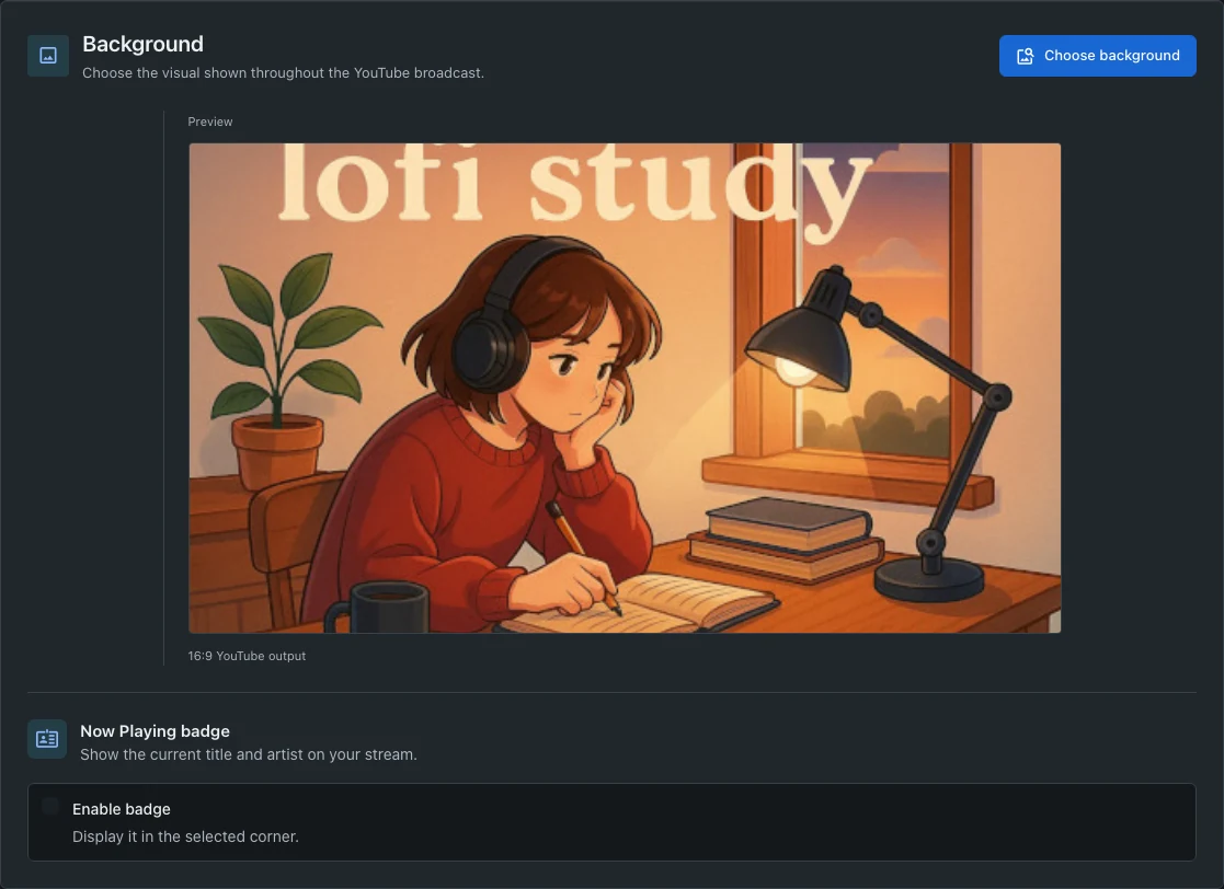 A static background selected in the Visual step.