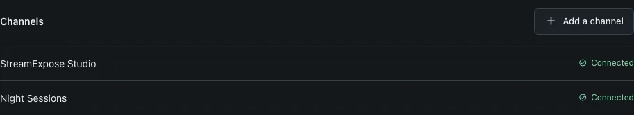 Two connected YouTube channels listed in account settings.